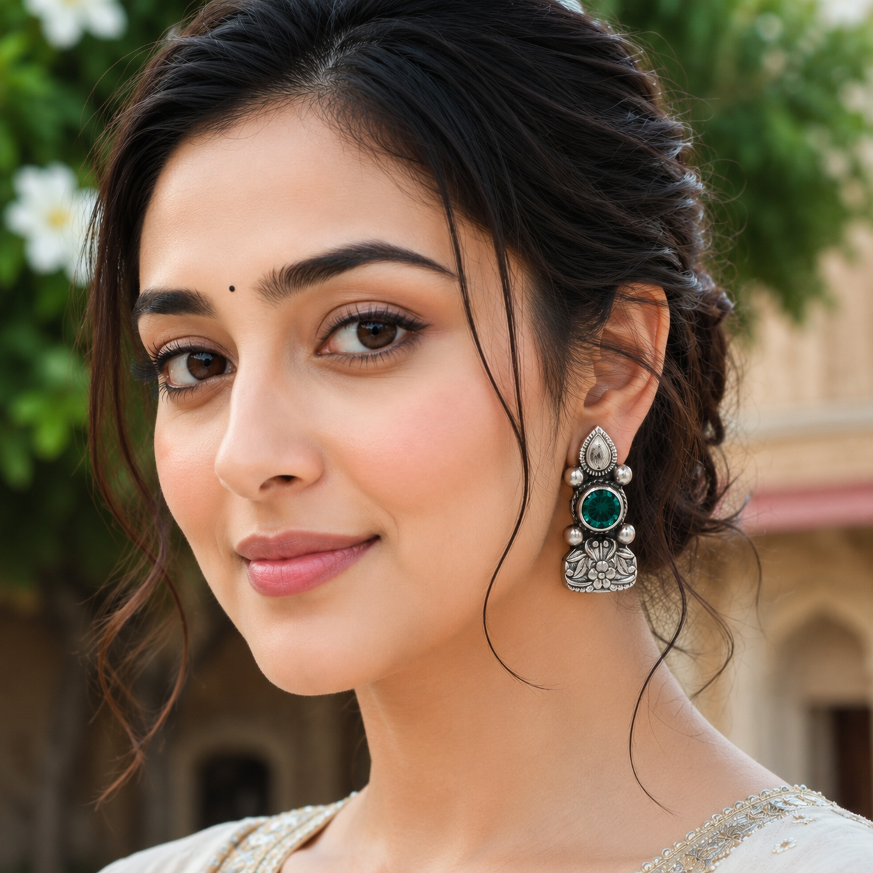 Sangeeta Boochra Handcrafted Oxidised Silver Heritage Floral Earrings