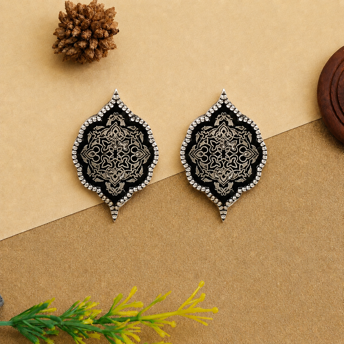 Sangeeta Boochra Handcrafted Oxidised Sterling Silver Heritage Stud Earrings