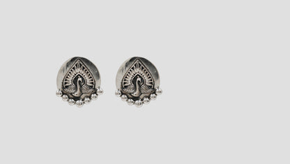 Sangeeta Boochra Peacock Motif Oxidised Silver Statement Earrings