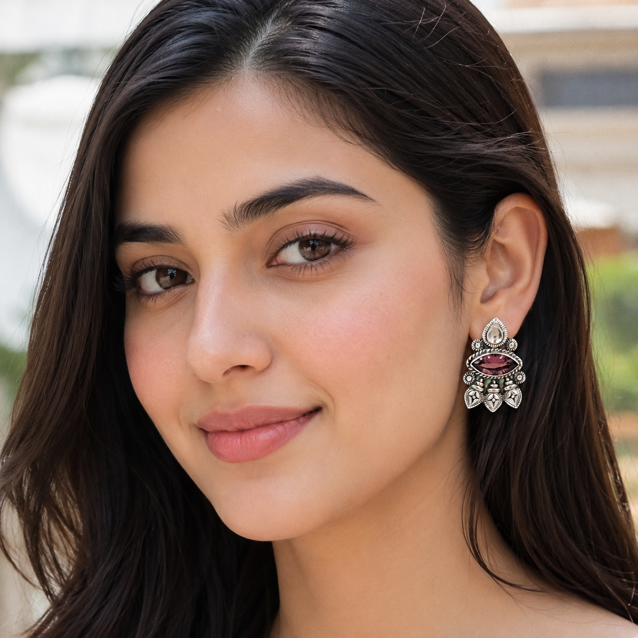 Sangeeta Boochra Vintage Oxidised Silver Tribal Stud Earrings