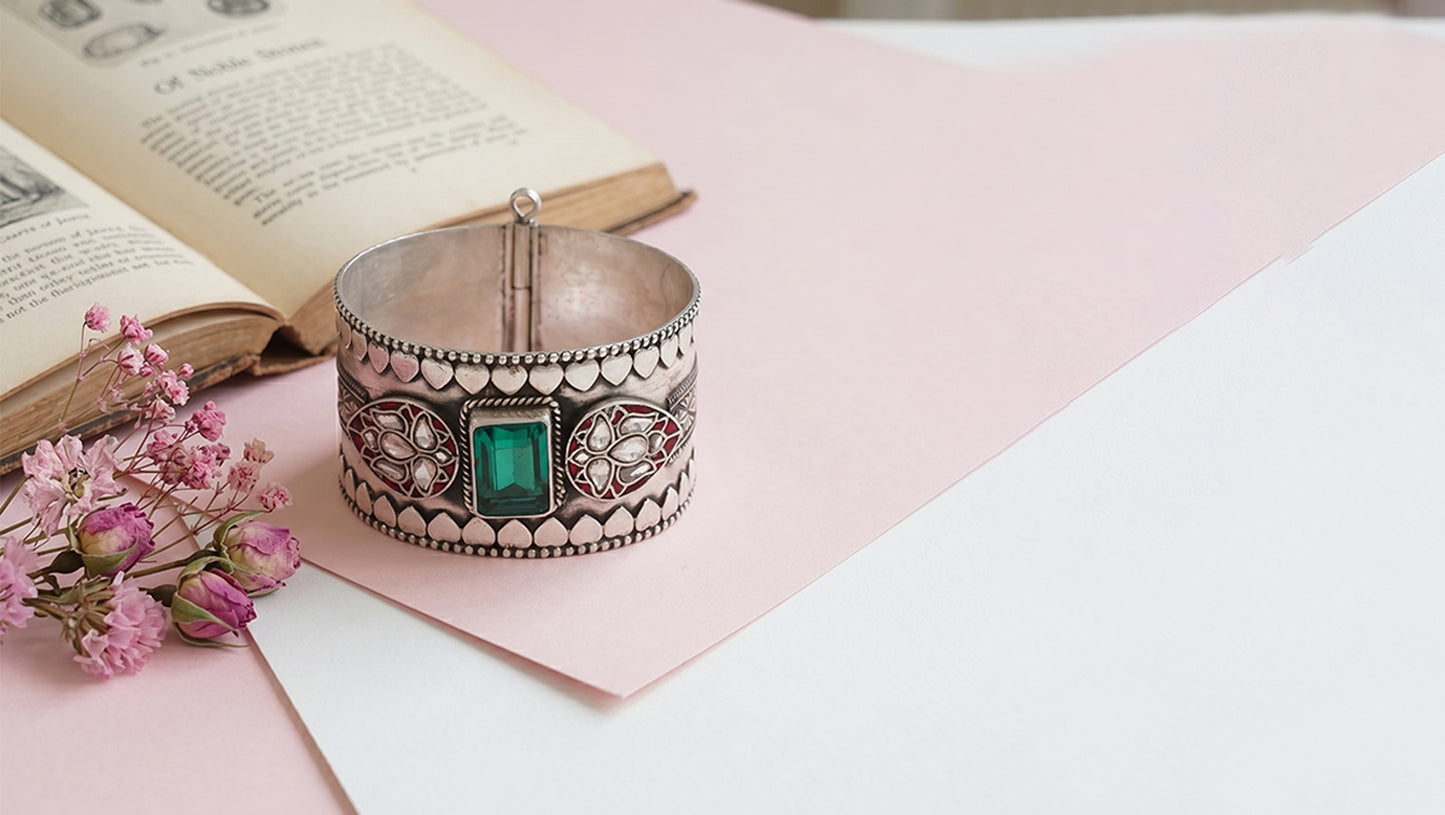 Sangeeta Boochra Bohemian Kundan Silver Bangle