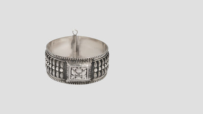 Sangeeta Boochra Handcrafted Textured Oxidised Silver Statement Bangle