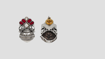 Sangeeta Boochra Red Kundan Floral Oxidised Silver Earrings