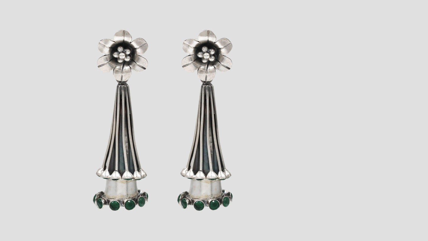 Regal Floral Motif Silver Earrings by Sangeeta Boochra