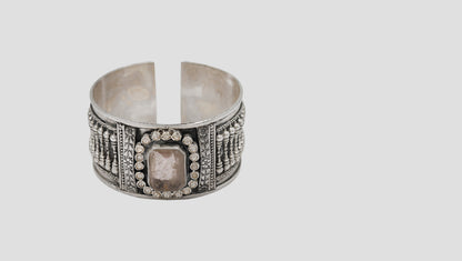 Sangeeta Boochra Vintage Oxidised Silver Hand Cuff with Stone Detailing