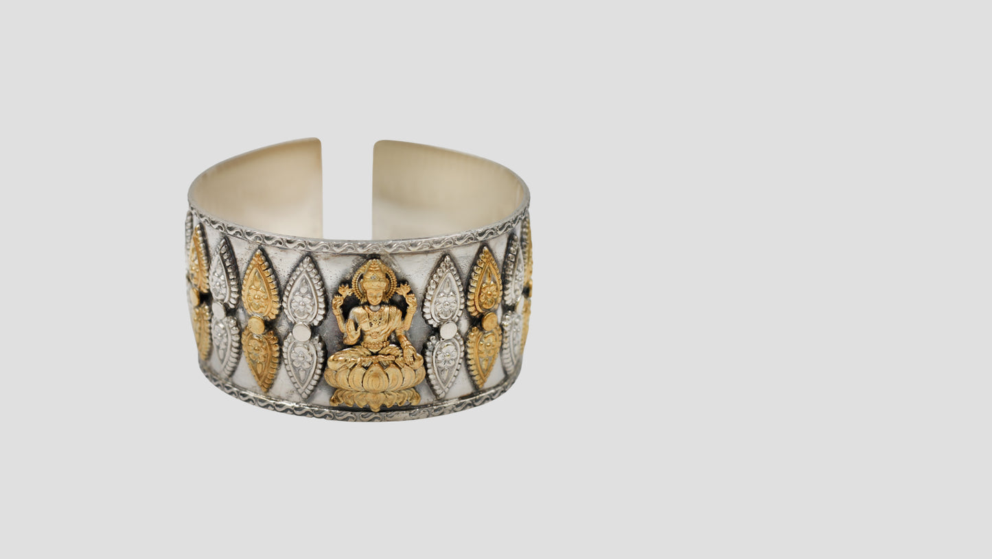 Heritage Goddess Motif Silver & Gold-Plated Statement Cuff