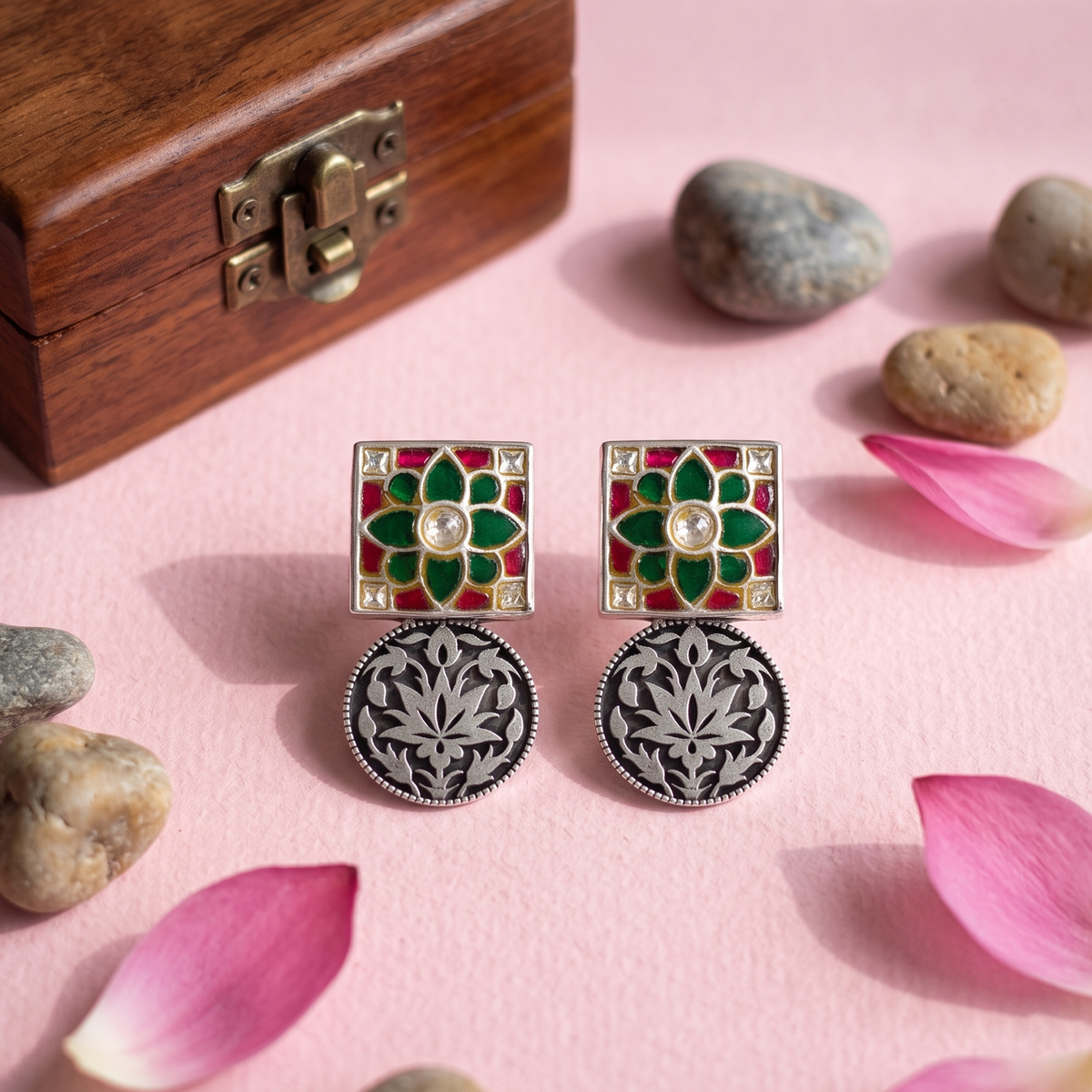 Sangeeta Boochra Handcrafted Kundan Statement Silver Earrings