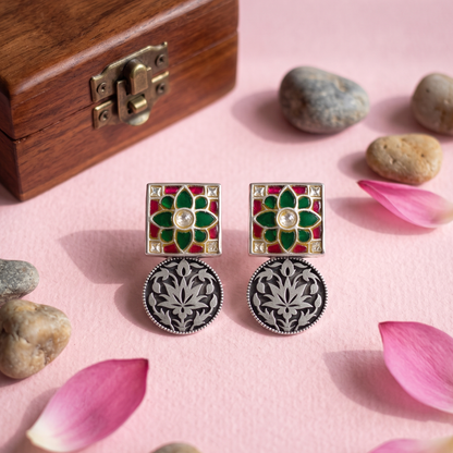 Sangeeta Boochra Handcrafted Kundan Statement Silver Earrings