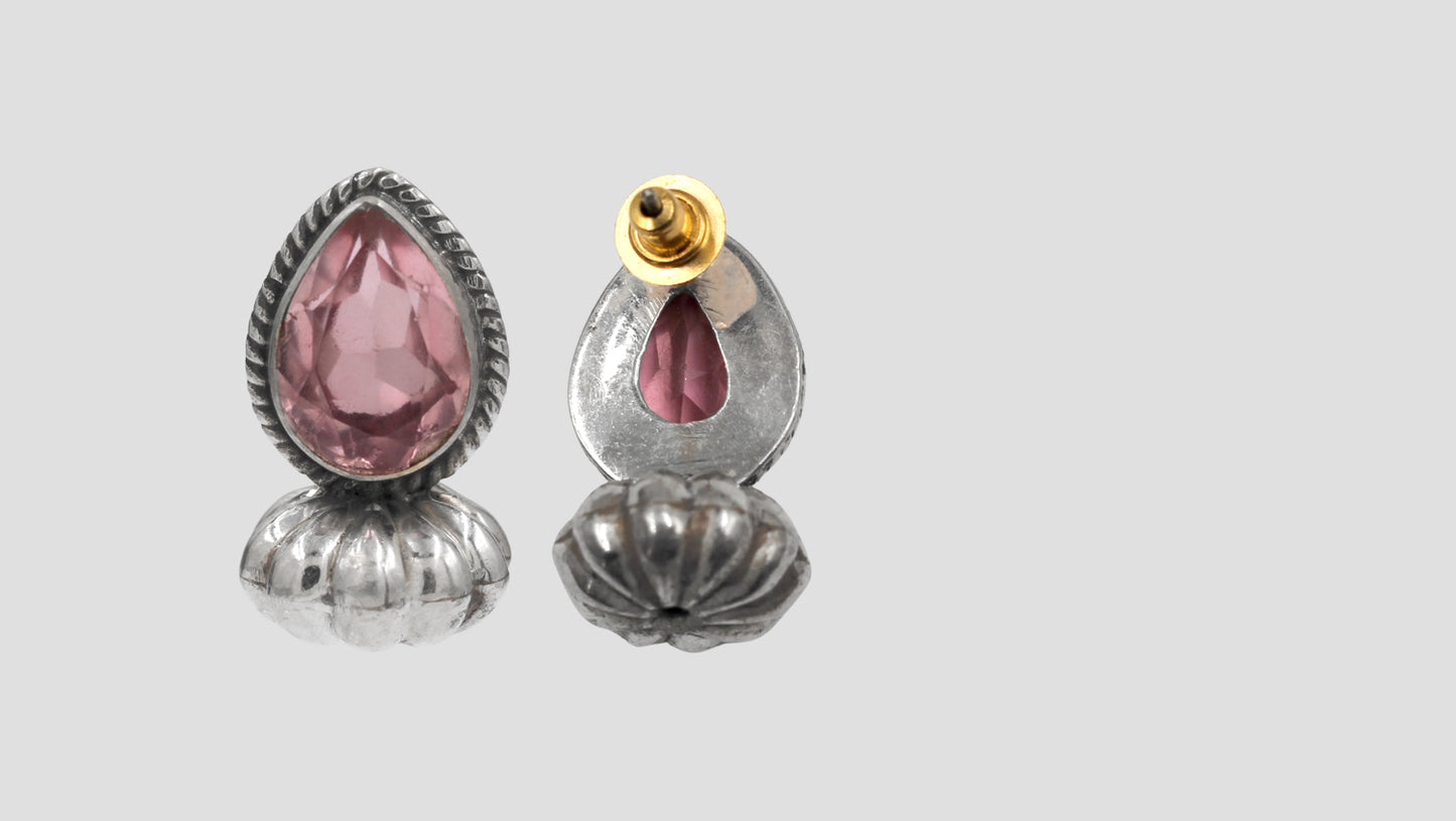 Sangeeta Boochra Handcrafted Silver Earrings with Pink Stone