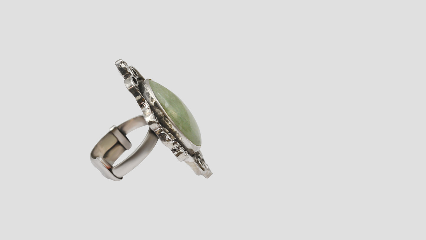 Sangeeta Boochra Handcrafted Green Stone Silver Ring