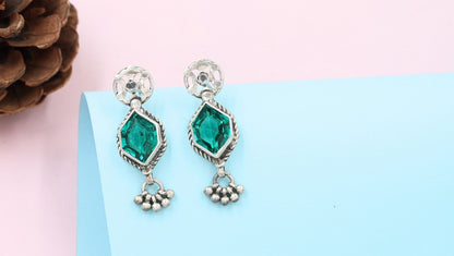 Lush Elegance: Sangeeta Boochra Silver and Emerald-Studded Earrings