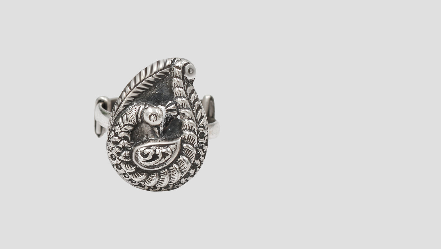 Sangeeta Boochra Handcrafted Tribal Peacock Silver Ring