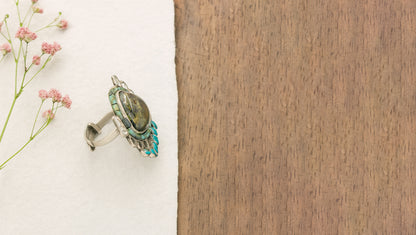 Sangeeta Boochra Handcrafted Silver Labradorite Statement Ring