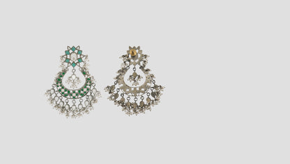 Sangeeta Boochra Heritage Silver Earrings with Kundan & Pearl Detailing