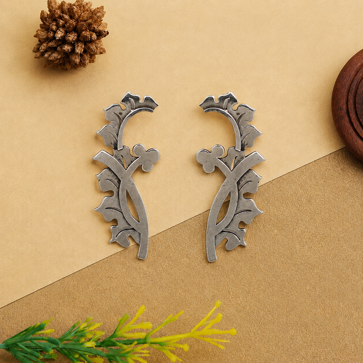 Sangeeta Boochra Handcrafted Sterling Silver Botanical Hoop Earrings