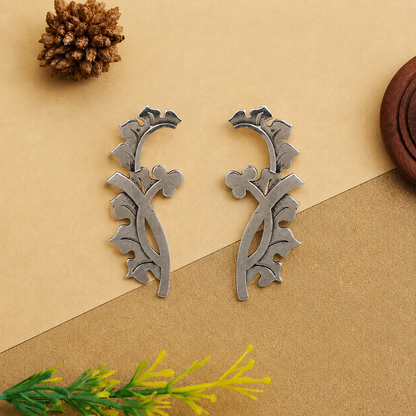 Sangeeta Boochra Handcrafted Sterling Silver Botanical Hoop Earrings