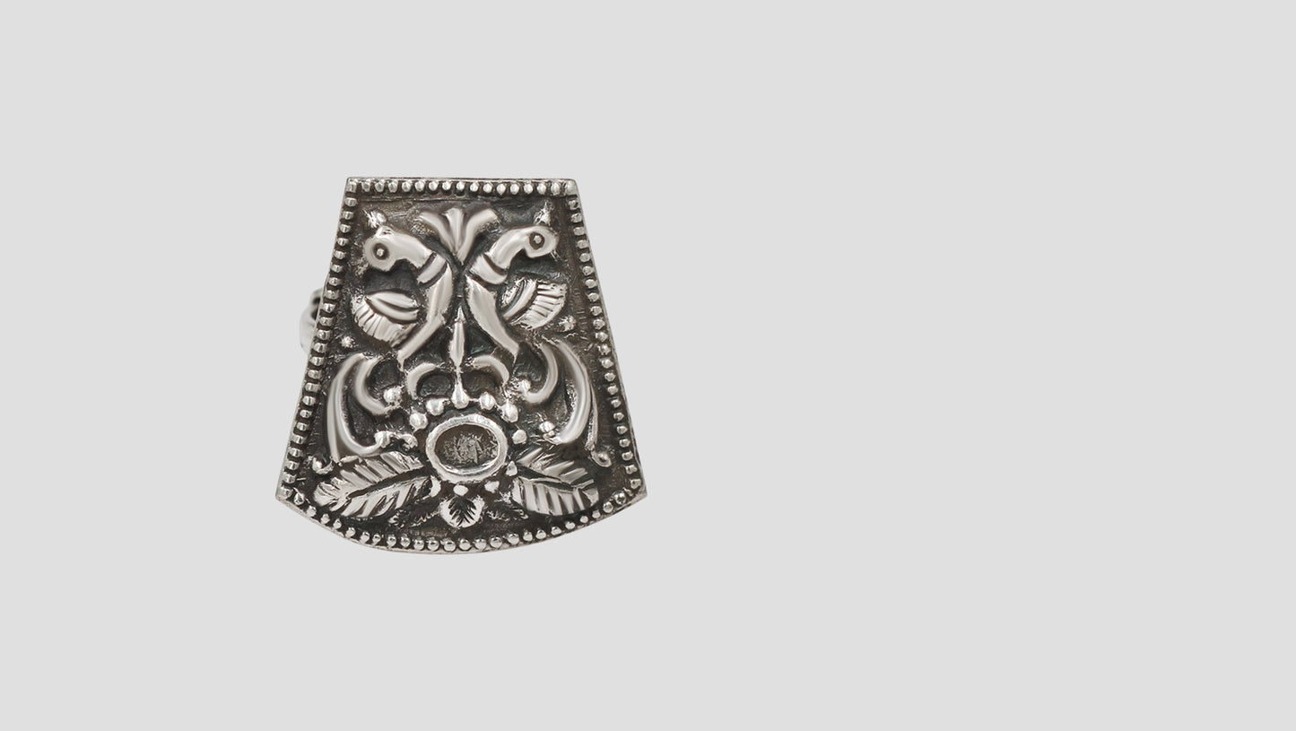 Royal Peacock Motif Silver Ring by Sangeeta Boochra
