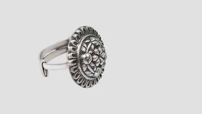 Sangeeta Boochra Traditional Floral Motif Silver Ring