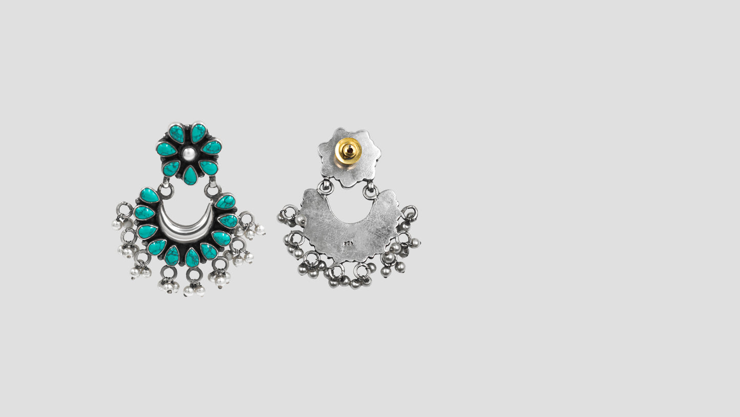 Sangeeta Boochra Silver Earrings with Turquoise Floral Motifs