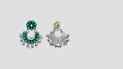 Sangeeta Boochra Silver Earrings with Turquoise Floral Motifs