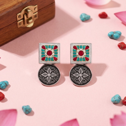 Sangeeta Boochra Turquoise & Ruby Kundan Earrings