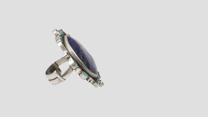 Sangeeta Boochra Handcrafted Silver Ring with Oval Blue Stone