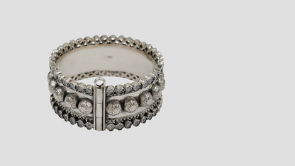 Sangeeta Boochra Artisan Oxidised Silver Textured Hinged Bangle