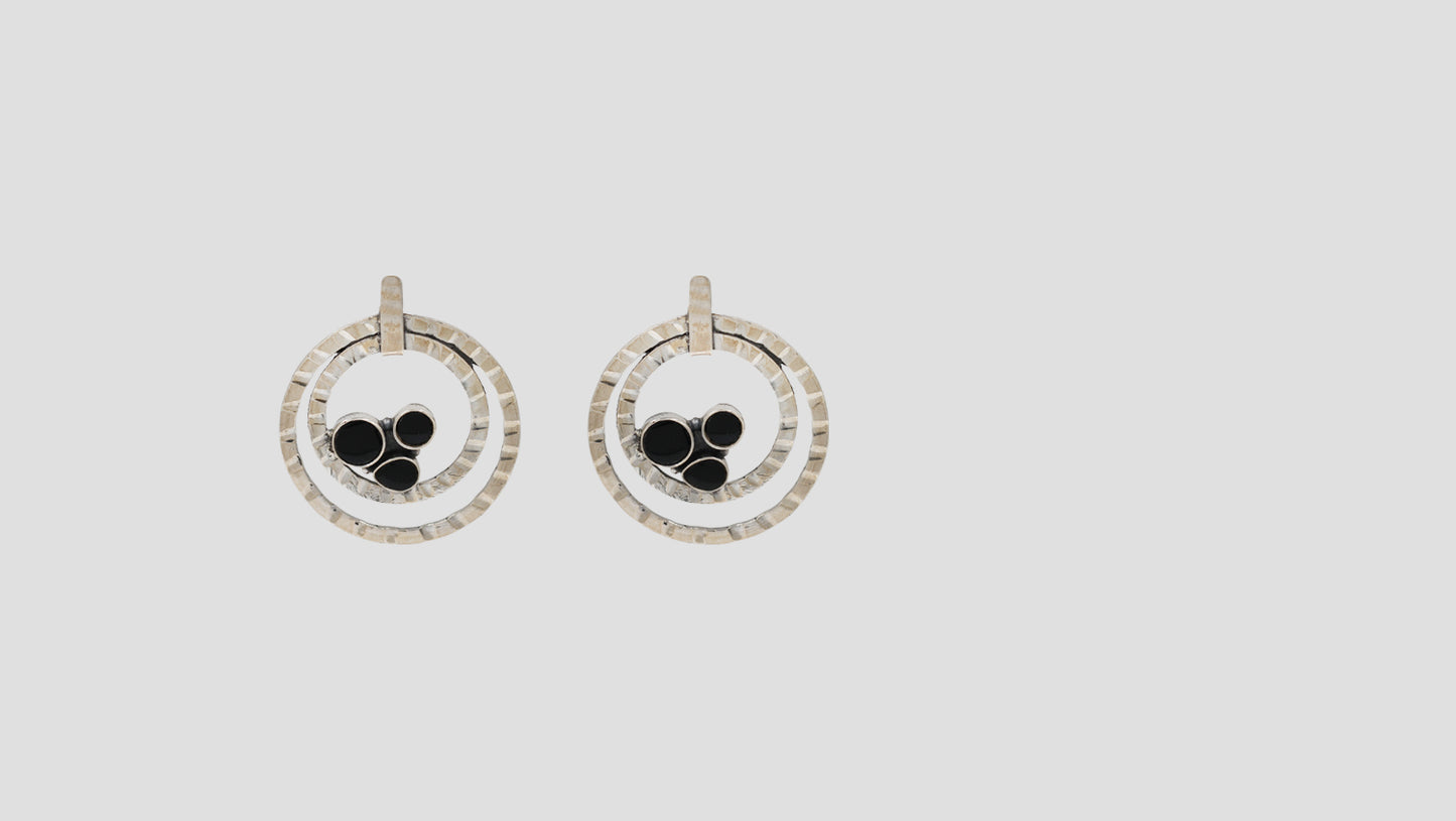 Sangeeta Boochra Dual Hoop Black Stone Silver Earrings