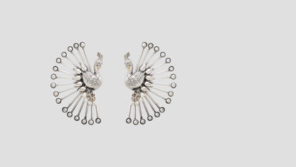 Sangeeta Boochra Pearl Accent Silver Peacock Earrings