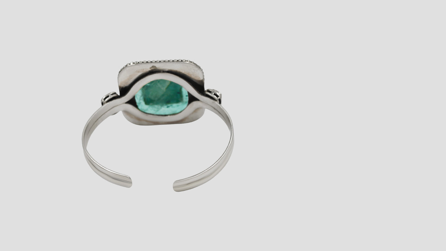 Sangeeta Boochra Green Stone Mosaic Silver Bracelet