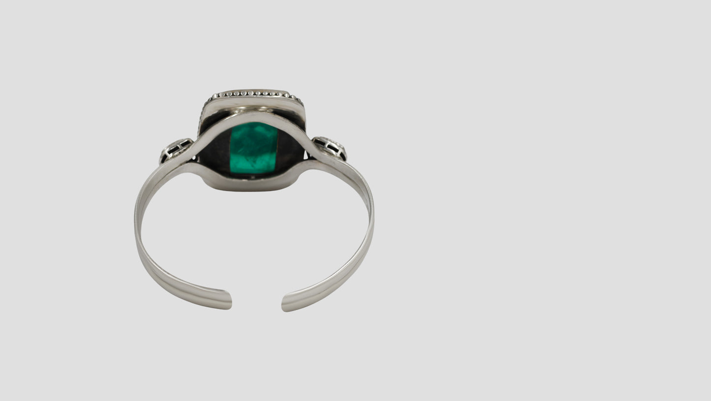 Sangeeta Boochra Artisan Kundan Green Stone Silver Bracelet