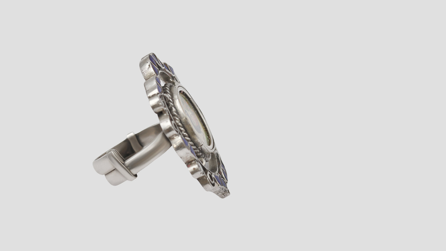 Sangeeta Boochra Sterling Silver Ring with Peacock Artwork & Stone Detailing