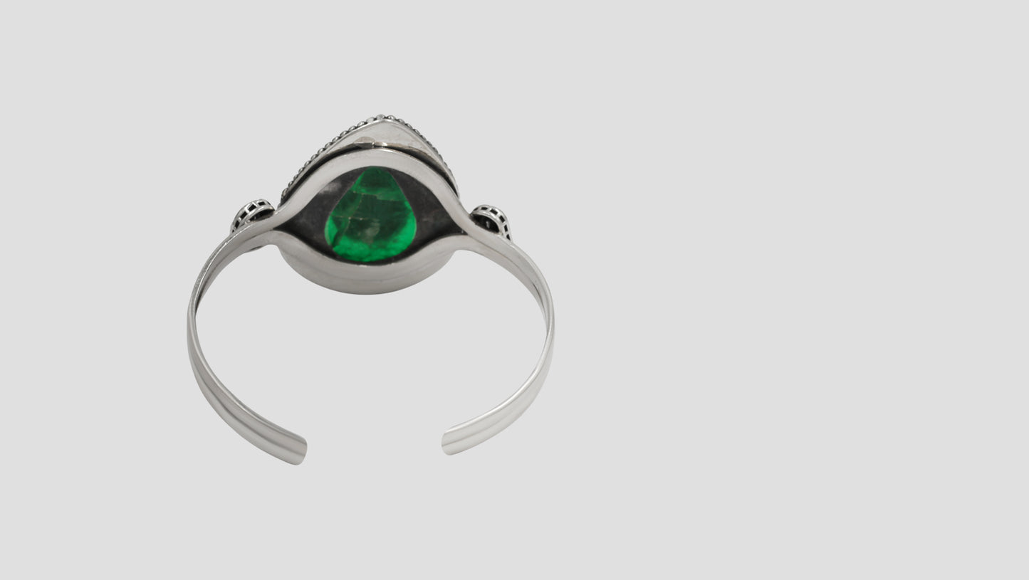 Sangeeta Boochra Handcrafted Green Stone & Kundan Silver Hand Bracelet