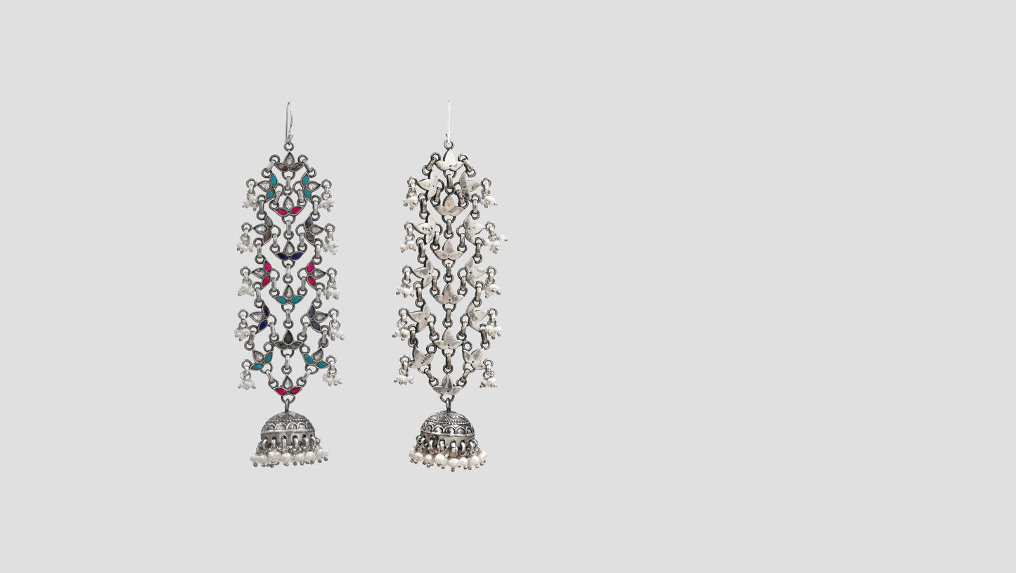 Sangeeta Boochra Artisan Silver Danglers with Jhumka & Pearl Detailing