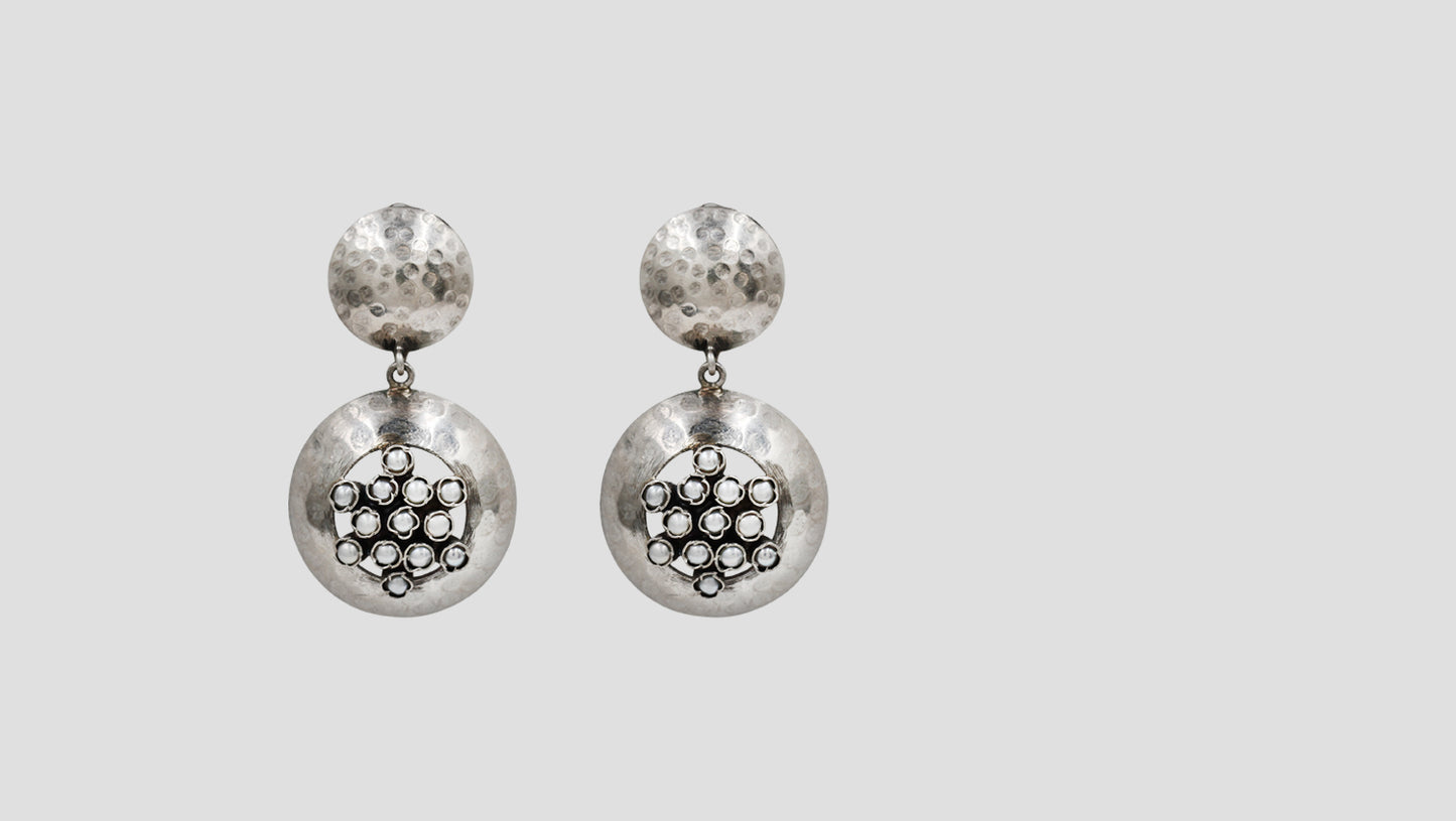 Sangeeta Boochra Heritage Pearl Inlay Oxidised Silver Earrings