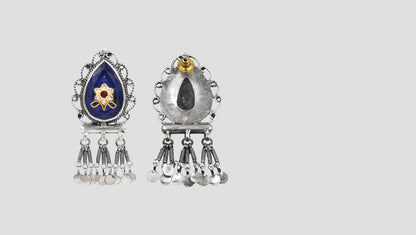 Floral Motif Blue Teardrop Silver Earrings – Sangeeta Boochra