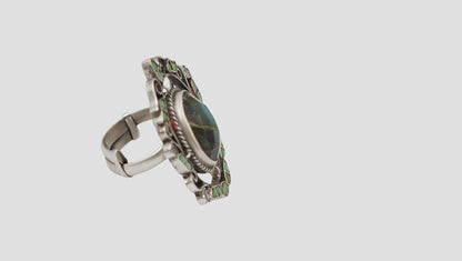 Sangeeta Boochra Mystic Labradorite & Green Stone Silver Ring
