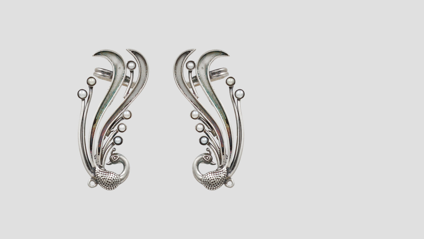 Peacock Grace Silver Earrings by Sangeeta Boochra