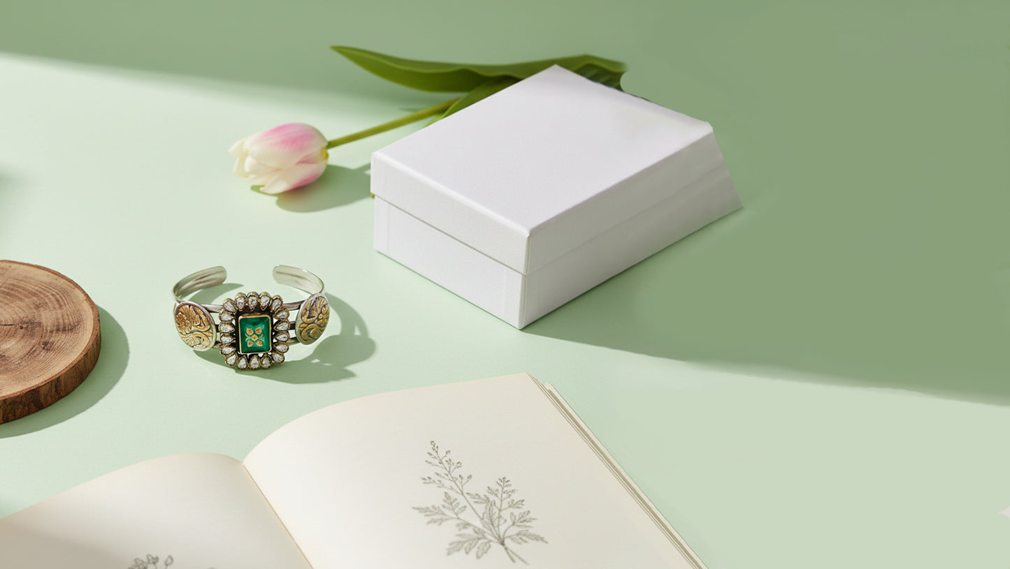 Regal Green Stone Statement Silver Bracelet – Sangeeta Boochra