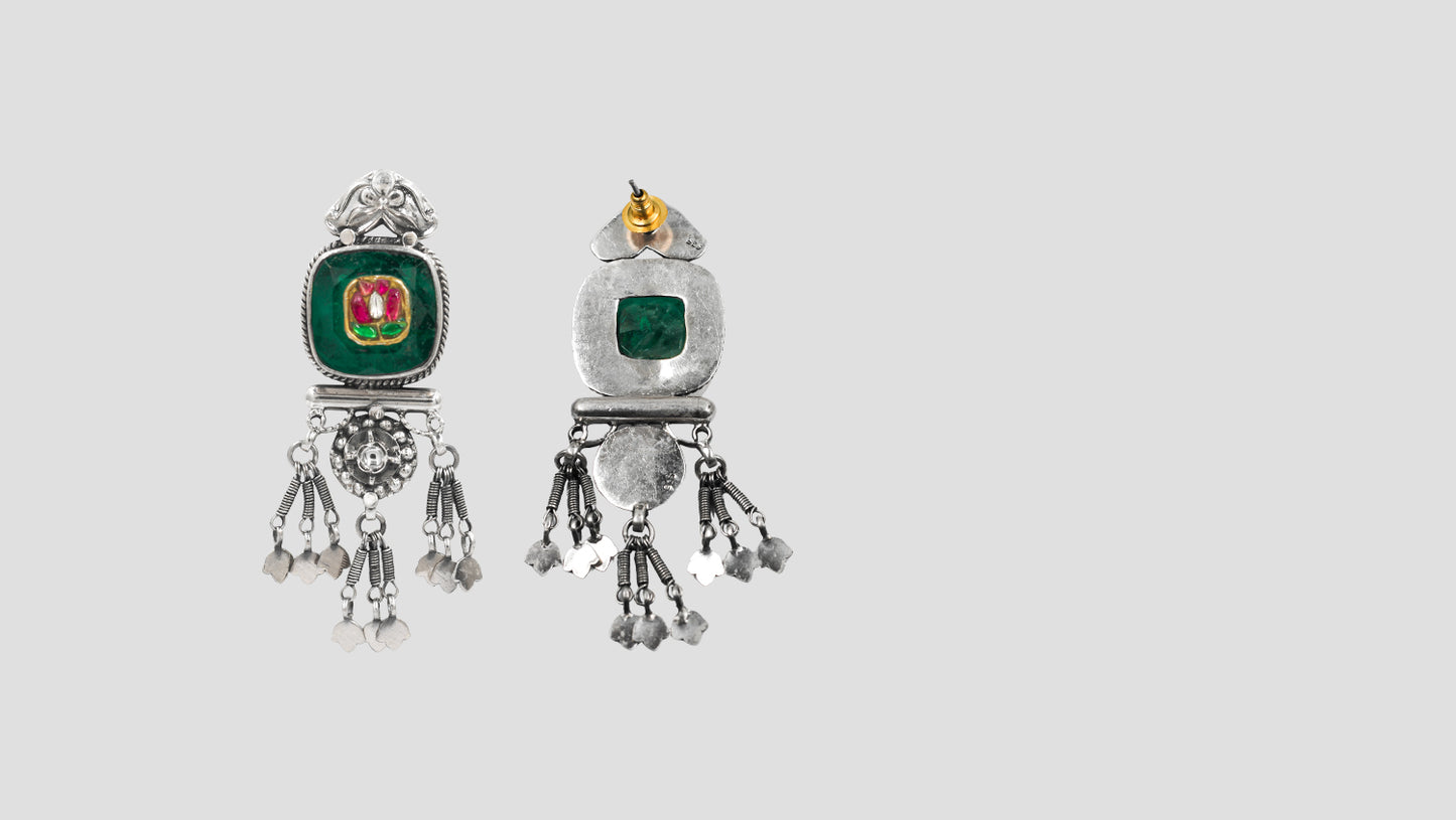 Handmade Silver Enamel Earrings for Festive Wear