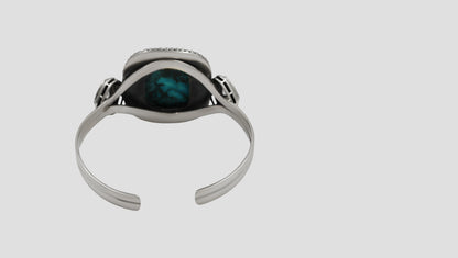 Sangeeta Boochra Silver Statement Bracelet with Turquoise Stone & Floral Motif