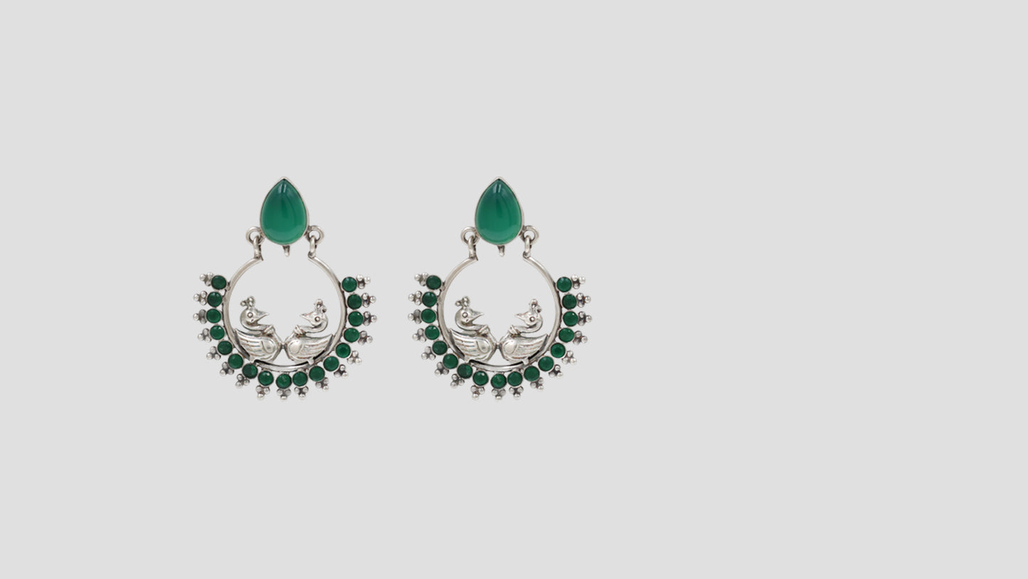 Antique Finish Peacock Hoop Earrings by Sangeeta Boochra