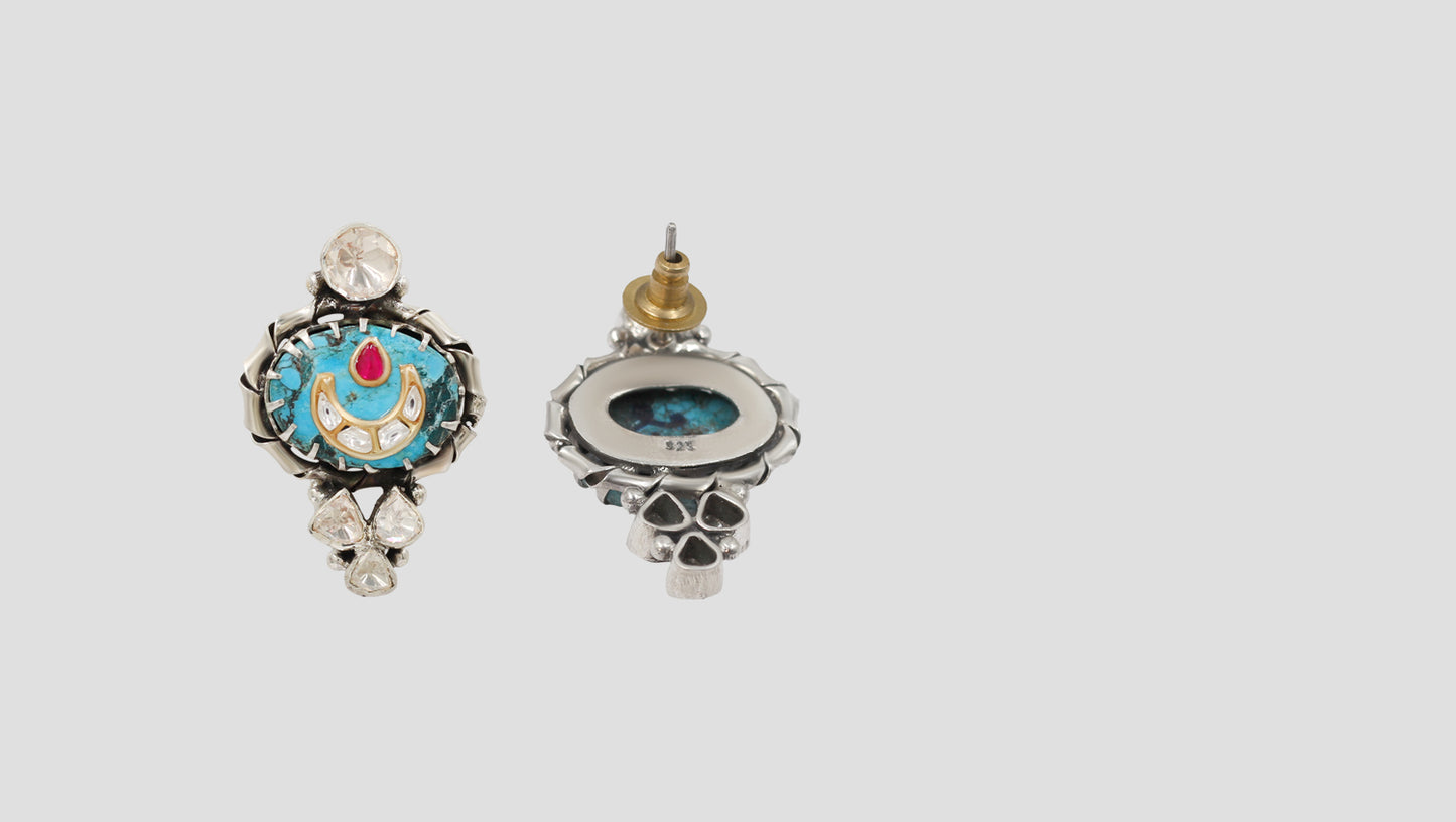 Sangeeta Boochra Handcrafted Silver Earrings with Turquoise Stone