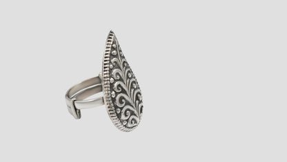 Handcrafted Oxidised Silver Floral Motif Ring by Sangeeta Boochra