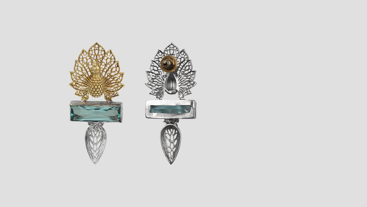 Sangeeta Boochra Handcrafted Peacock Motif Silver Earrings