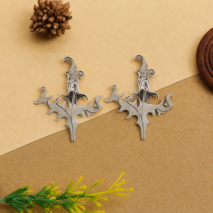 Sangeeta Boochra Handcrafted Oxidised Silver Botanical Statement Earrings