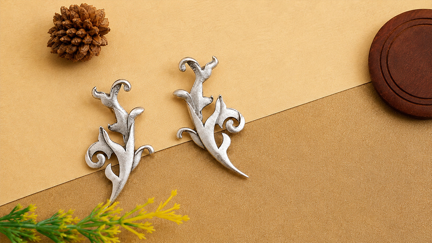 Sangeeta Boochra Heritage Oxidised Silver Botanical Stud Earrings