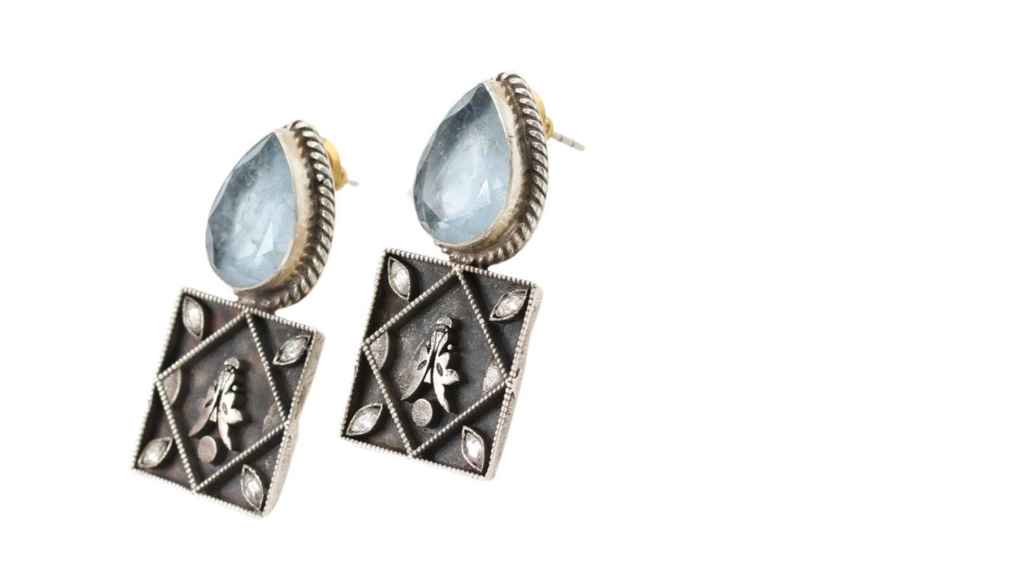 Silver Earrings with Handset Hydro Gems