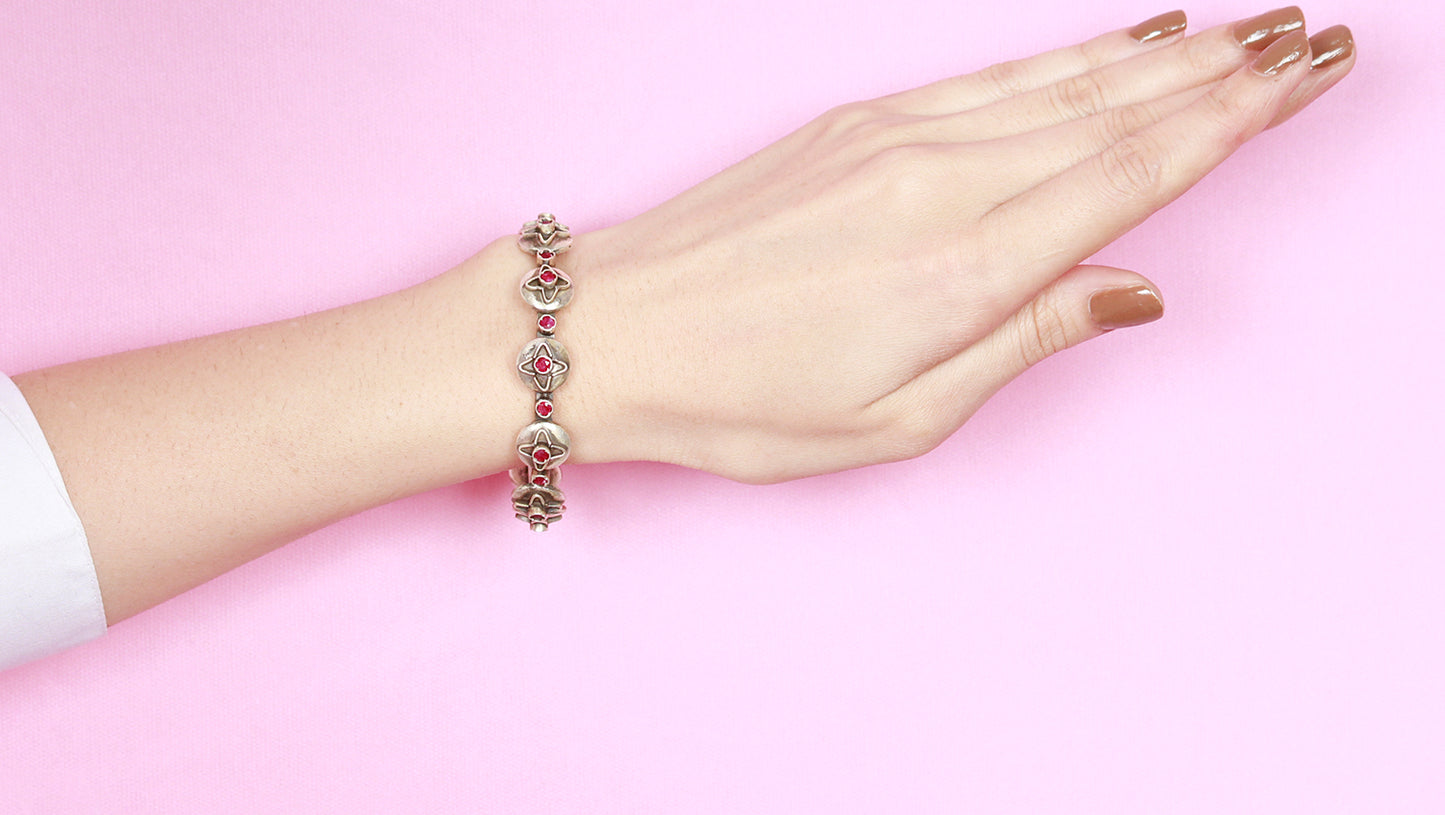 Sangeeta Boochra Tribal Silver Bracelet with Ruby