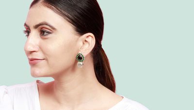 Handcrafted silver earring studded with onyx gemstone